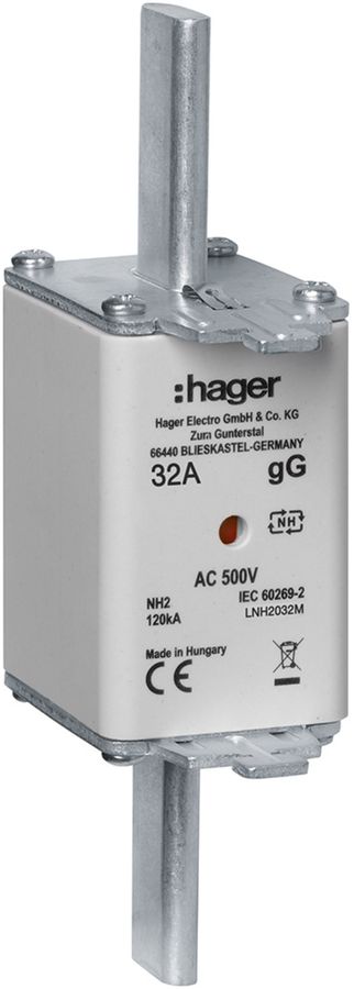Fusible HPC Hager DIN2c 500VAC 32A gG/gL avertisseur double antirouille