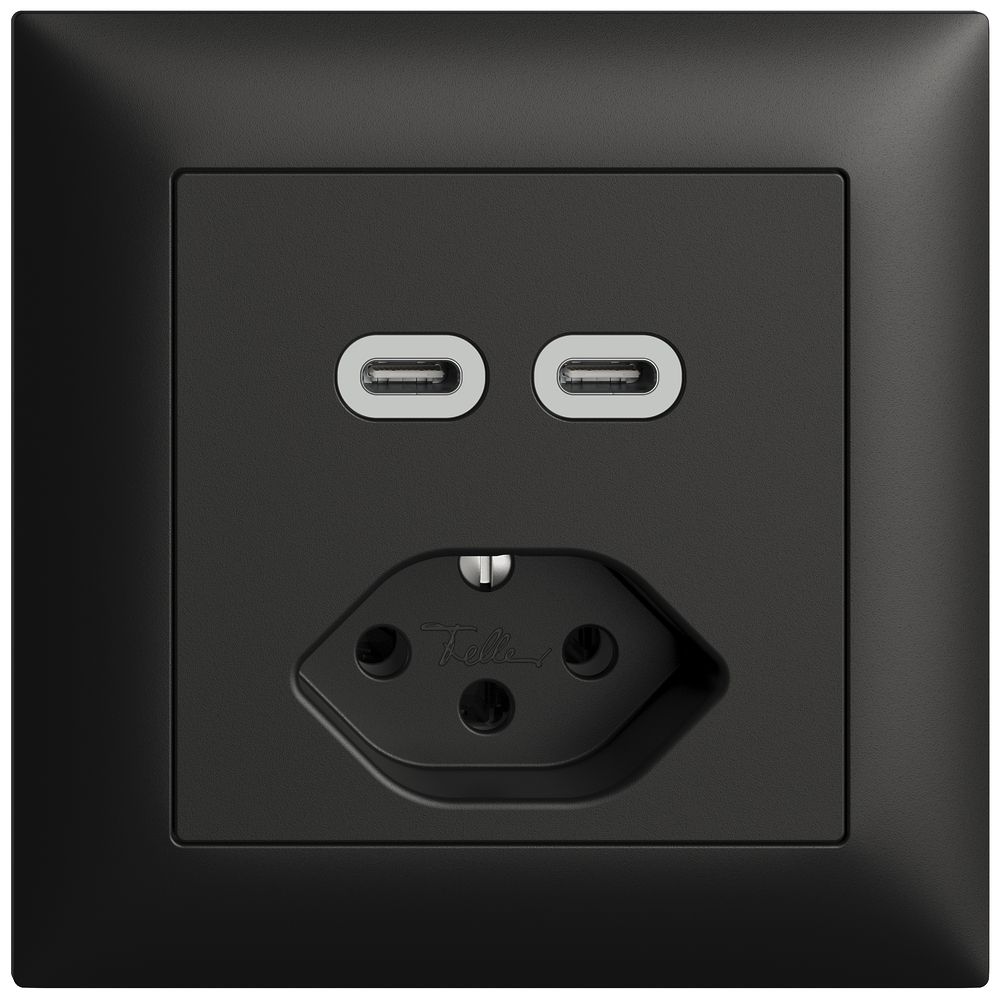 Prise ENC USB 2×type C + type 13 Feller EDIZIOdue FMI 230V 3000mA noir