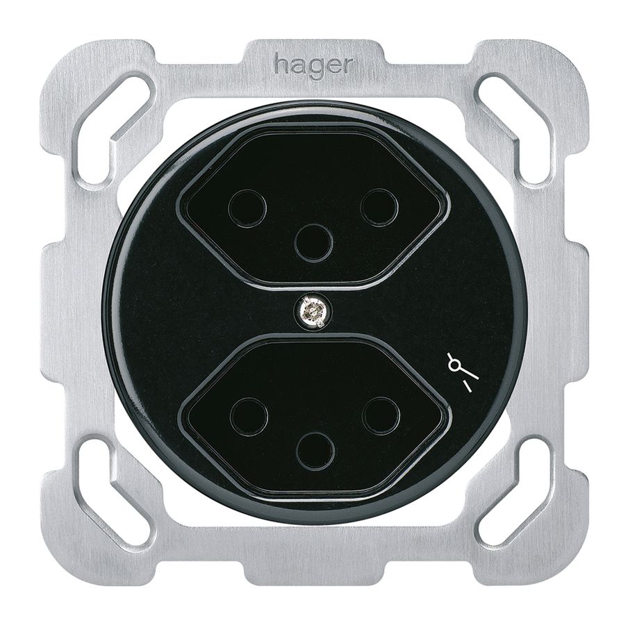 Insert pour prise ENC basico 2×type 13S avec plaque de fixation noir