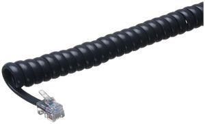 Câble spiralé FCC 4L 1.1…4.5m noir, 2×fiche FCC(RJ11)