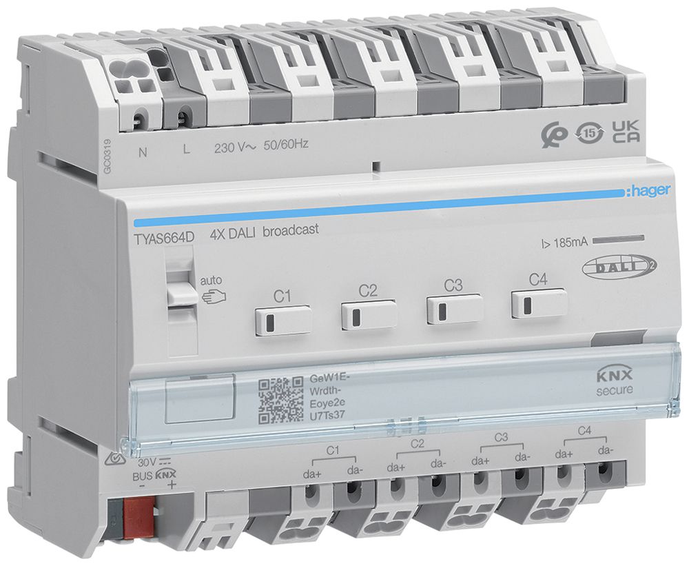 REG-Controller Hager TYAS664D KNX Secure/DALI Broadcast 4-Kanal RGB(T)W 230V