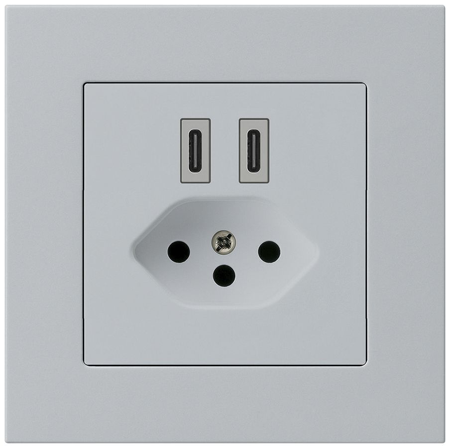 UP-USB-Ladesteckdose Hager kallysto.pro C-C 20W+T13 5V 94×94mm grau