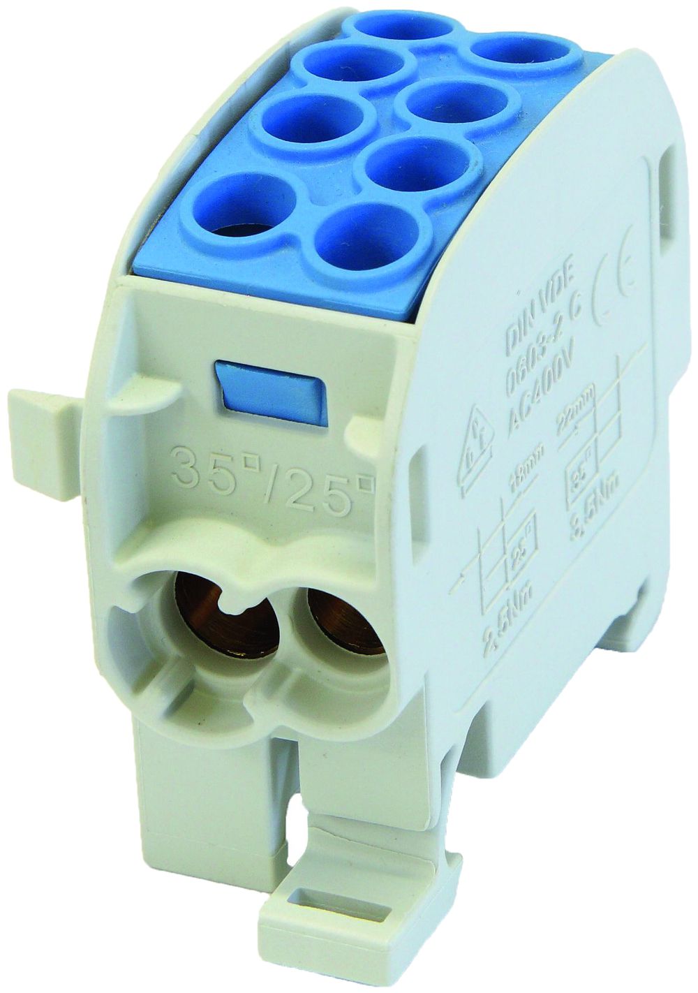 Bloc répartiteur type C 2×35/2×25mm² 125A CU bleu