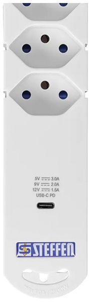 Prise multiple A. Steffen VARIABL 10A 6×T13 + 1×USB-C PD avec interrupteur blanc
