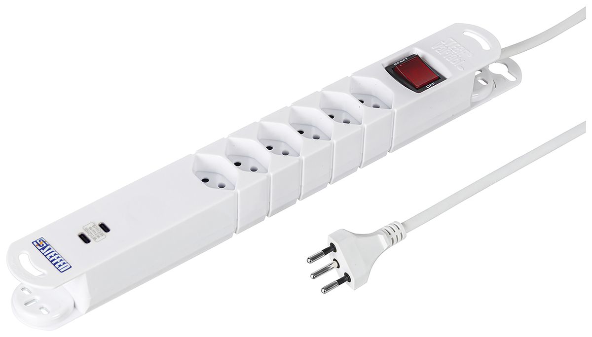 Prise multiple Steffen VARIABL magnét. 6×T13 2×USB-C avec interrupteur 3m blanc