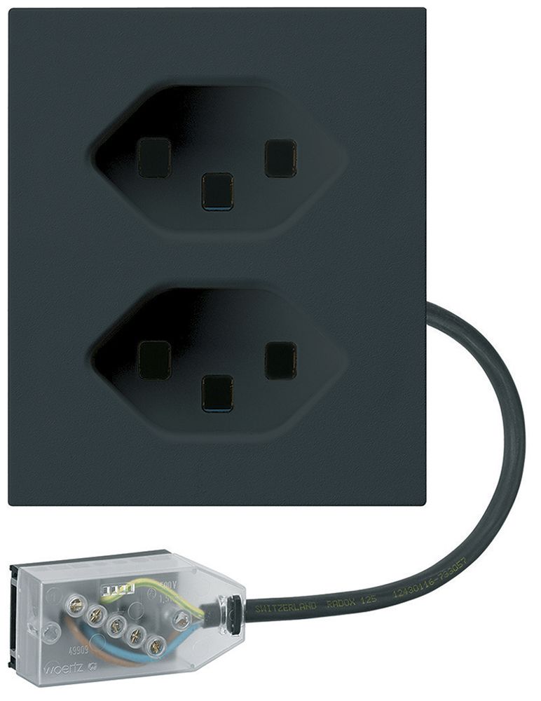 Prise INC 2×type 23 Hager FLF pour câble plat Technofil L2 noir