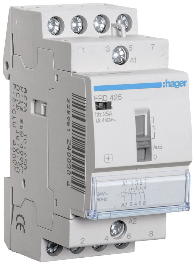 REG-Schütz Hager ERD 24VAC 4 Schliesser 0 Öffner 25A 2TE
