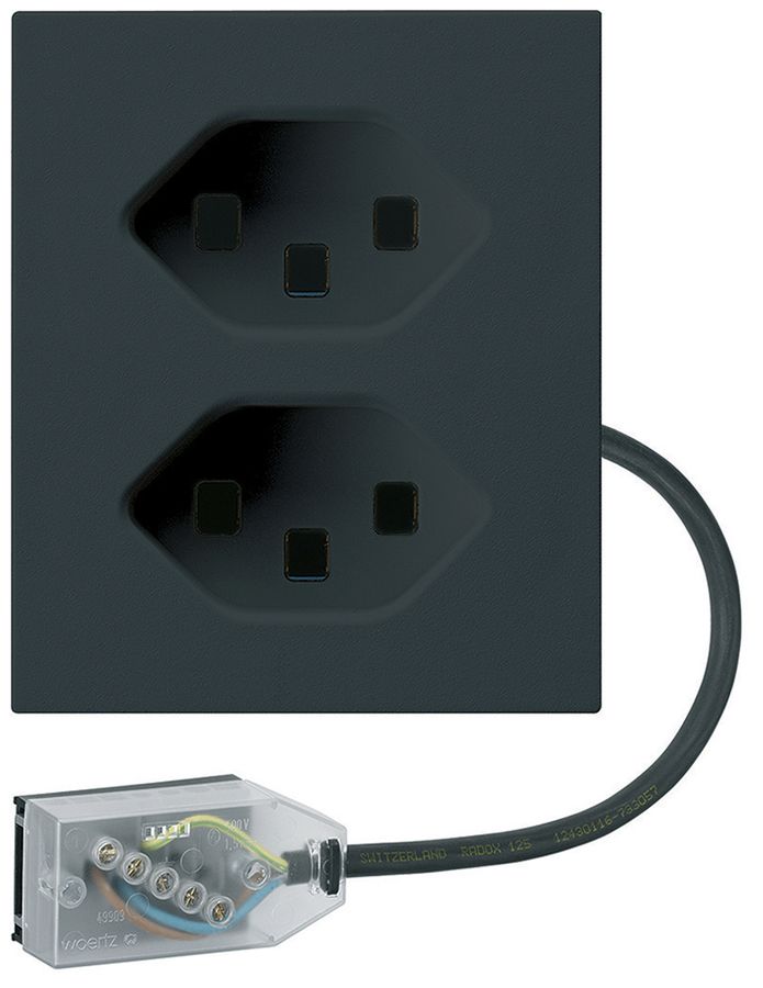 Prise INC 2×type 23 Hager FLF pour câble plat Technofil L2 noir