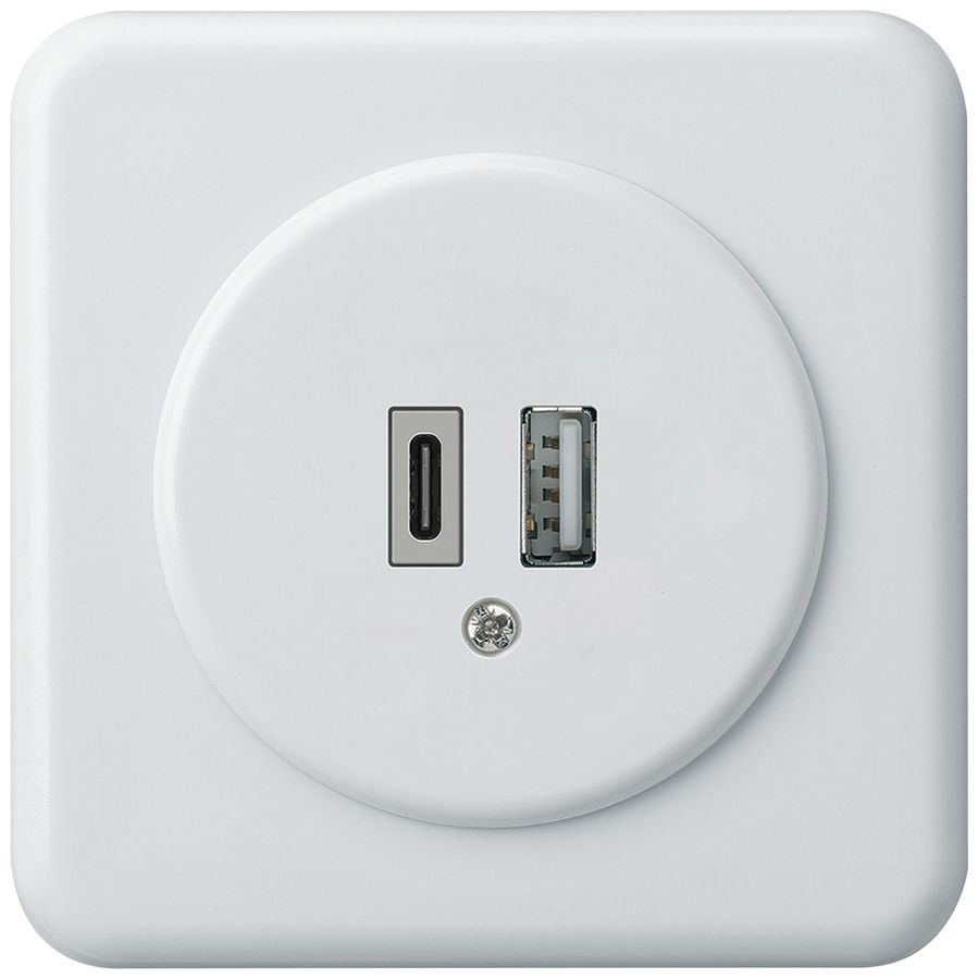 UP-USB-Ladesteckdose basico 18W PD 1×Typ A 1×Typ C m.Abdeck-&Befestigungspl. ws