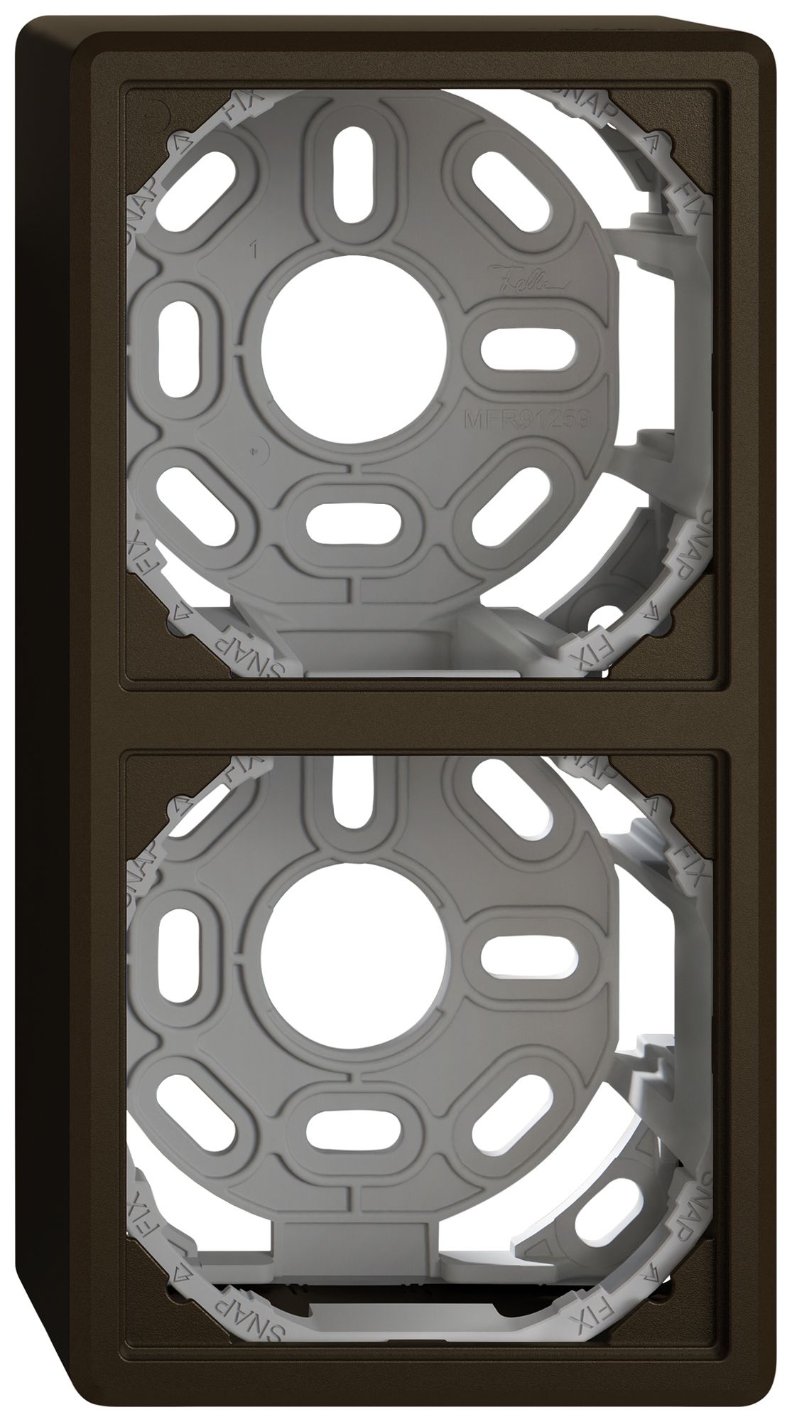 Capot AP EDIZIO.liv SNAPFIX® avec étrier de fixation pour 2 appareils brun