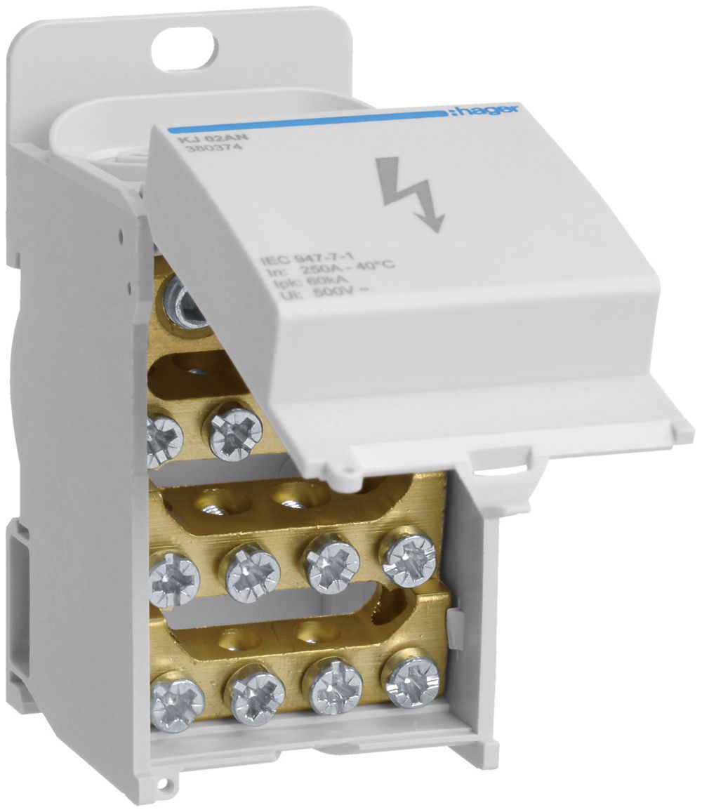 Bloc de distribution Hager 250A 1P 1.5…120mm² 45×91×51mm