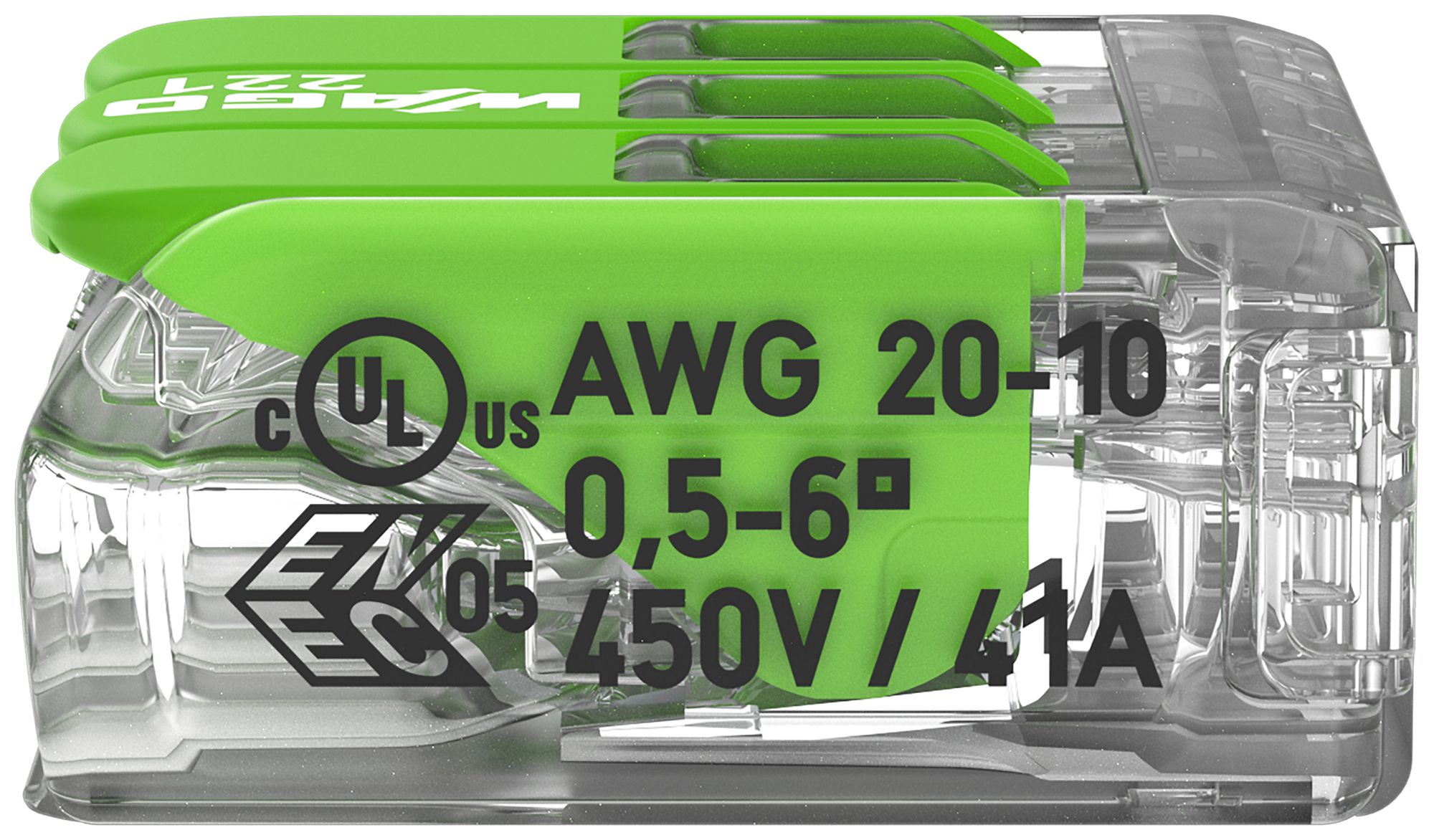 Borne de connexion WAGO Green Range 3L 0.5…6mm² avec levier vt transparent