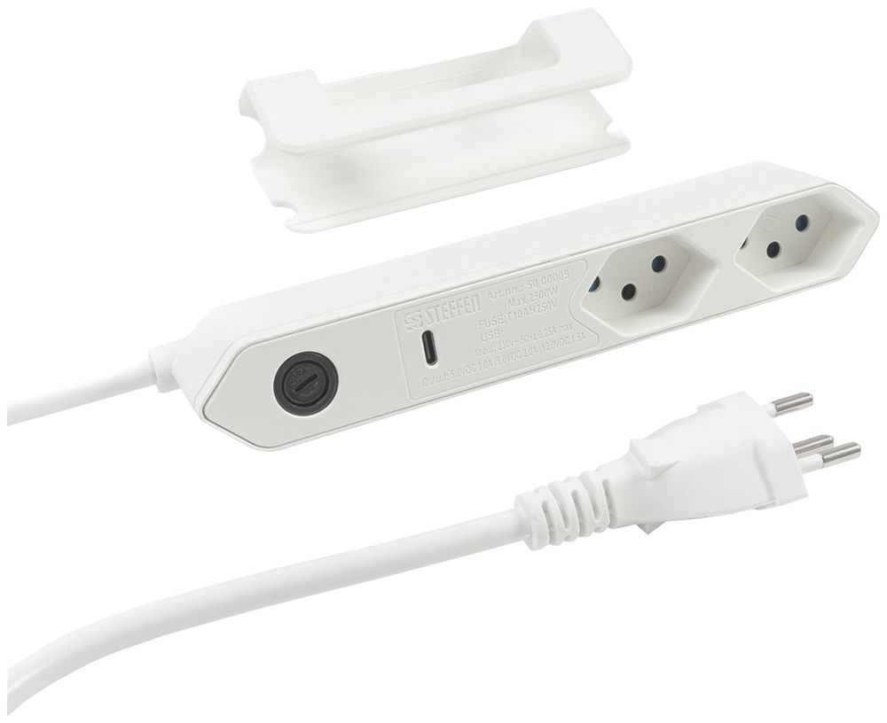 Prise multiple Steffen STEBA IQ 2×T13 1×USB-C 1.5m blanc