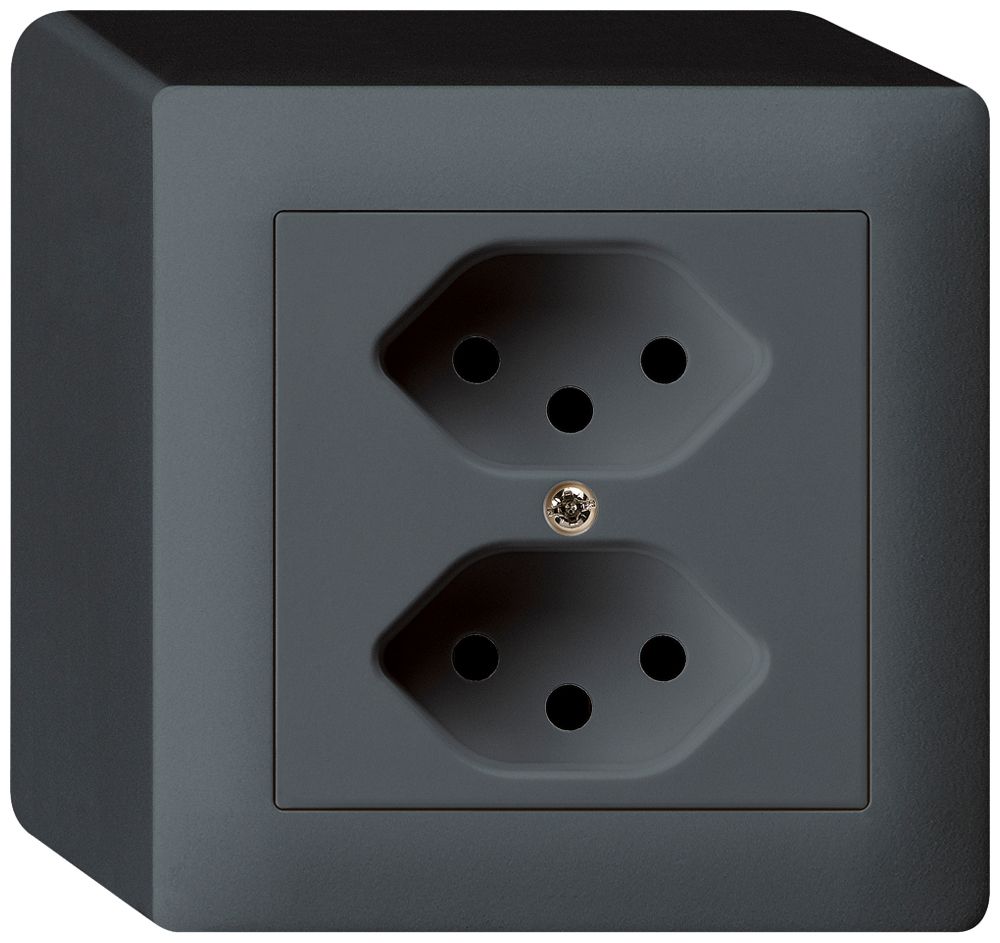 AP-Steckdose kallysto 2×T13 anthrazit mit Kinderschutz