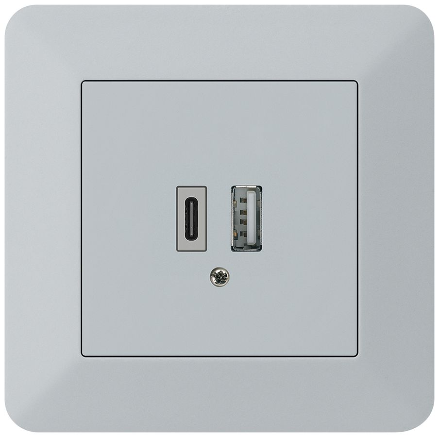 UP-USB-Ladesteckdose kallysto.trend 18W PD 1×Typ A+1×Typ C hellgrau