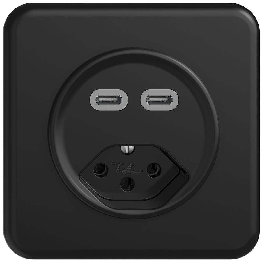 UP-Steckdose USB 2×Typ C + Typ 13 Feller STANDARDdue QMI 230V 3000mA schwarz