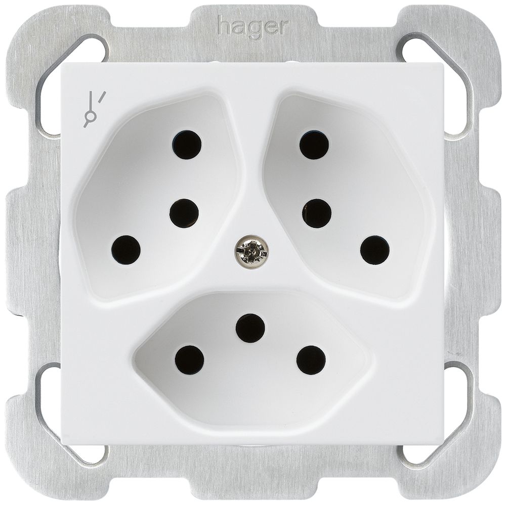 Prise ENC kallysto 3×T13/1S blanc avec plaque de fixation