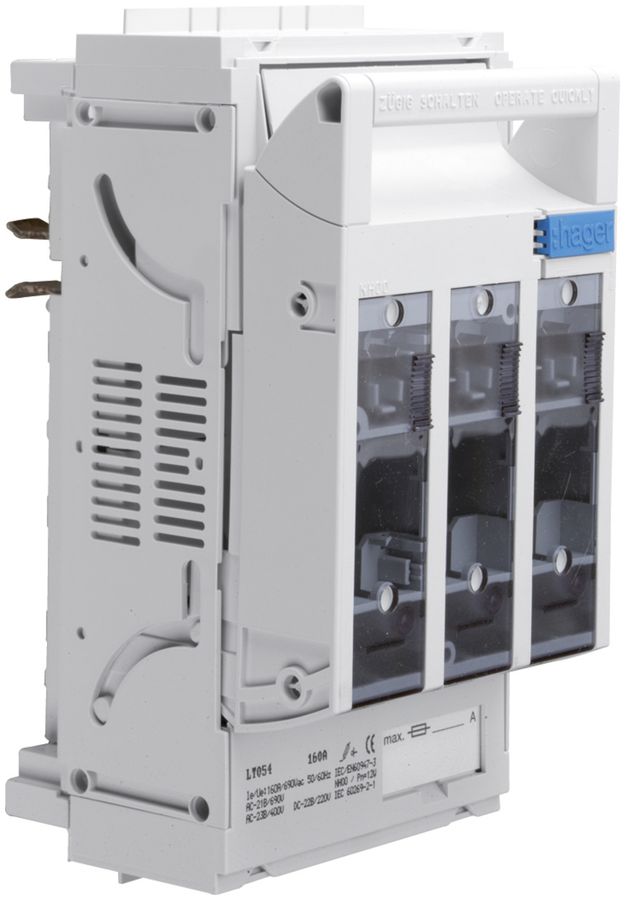 Coupe-circuit sectionneur HPC Hager DIN00 690VAC 160A rail 40mm borne à étrier