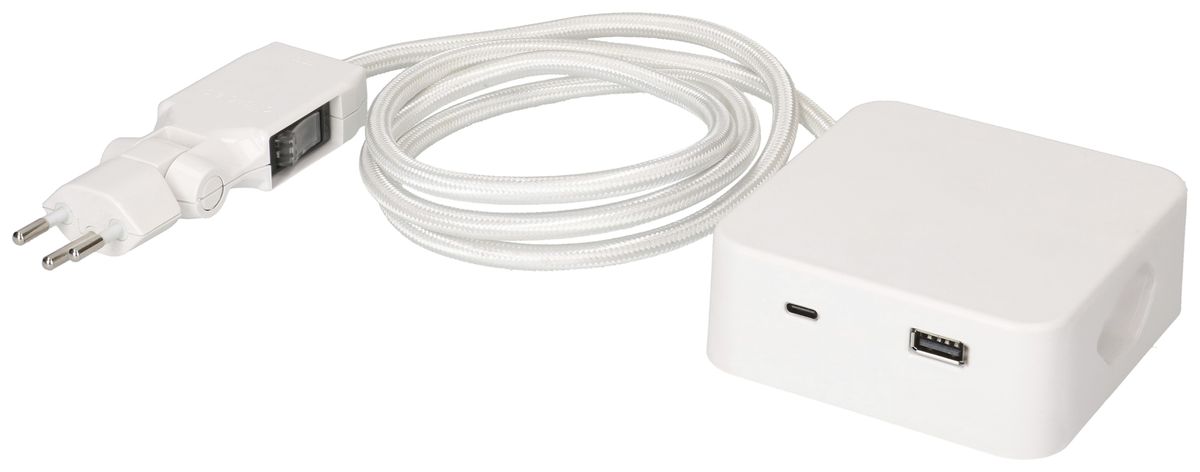 Mehrfachstecker MH Cube 3×T13 1×USB-A/1×USB-C ws Kabel 2m ws