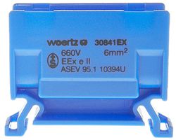 Morsetto di derivazione Woertz Ex 2.5…6mm² 41A 750V vite 2×1 guida DIN 35mm bl