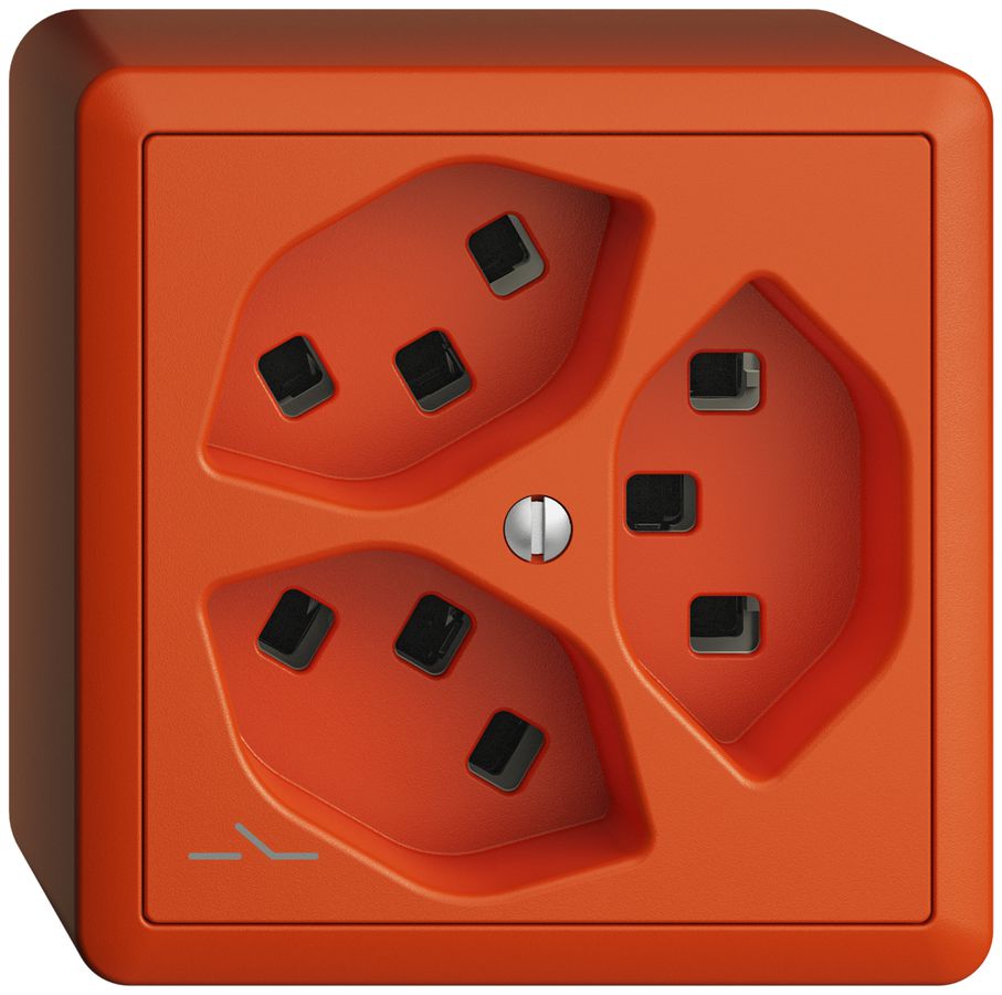 AP-Steckdose 3×T23 Feller EDIZIOdue FX54, 1×getrennt, Steckklemmen, orange