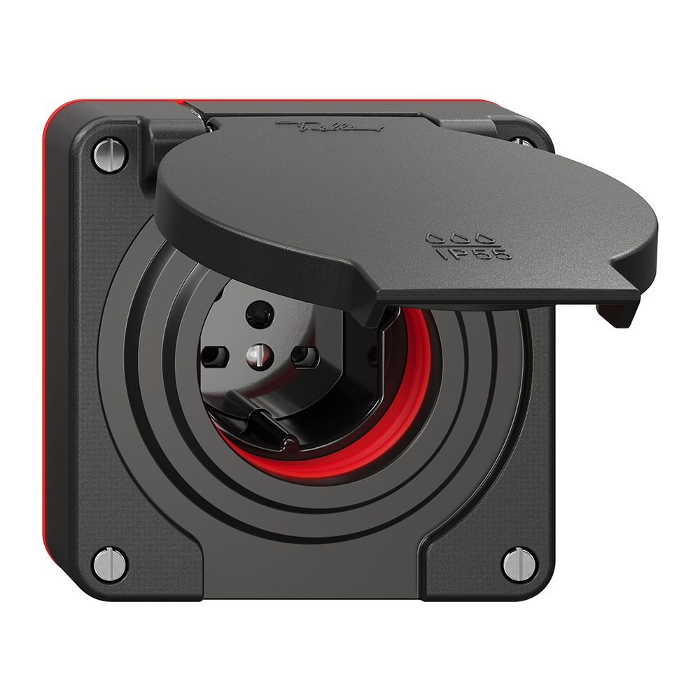 Prise NEVO N.CO 1×T15, IP55 d'après SN 441011, a.joint rouge, noir