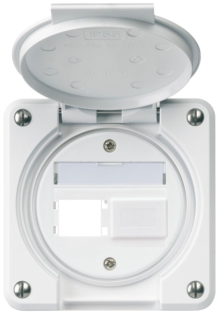 UP-Montageset robusto IP55 Frontauslass für 2×R&M weiss