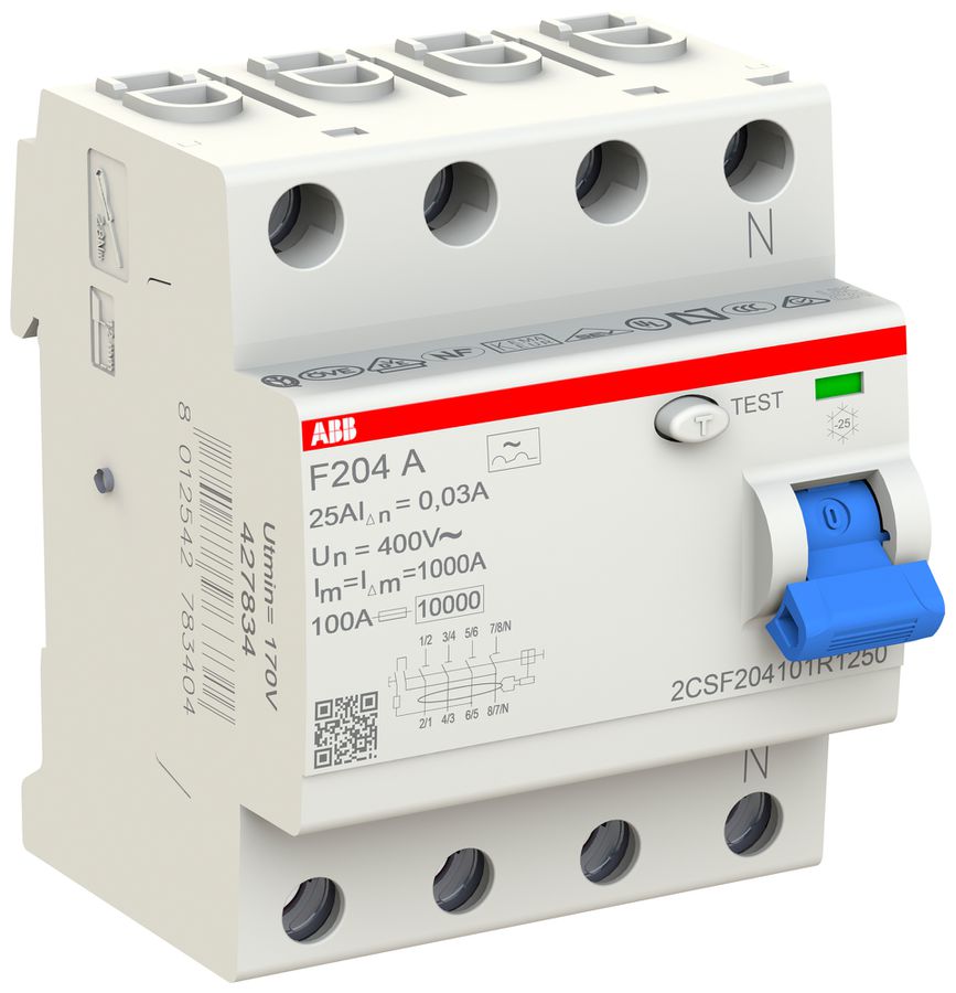 Fehlerstromschutzschalter ABB 30mA 25A 3P+N F204A-25/0.03