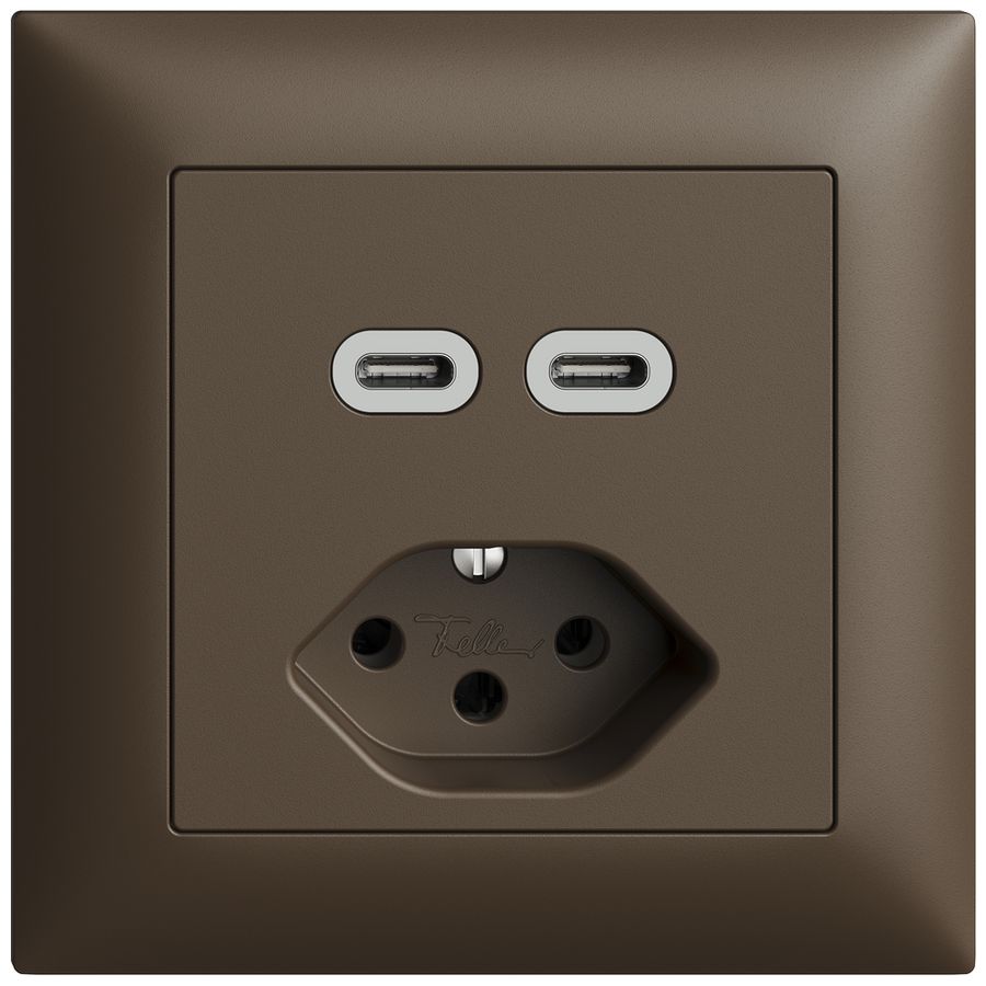 Prise ENC USB 2×type C + type 13 Feller EDIZIOdue FMI 230V 3000mA coffee