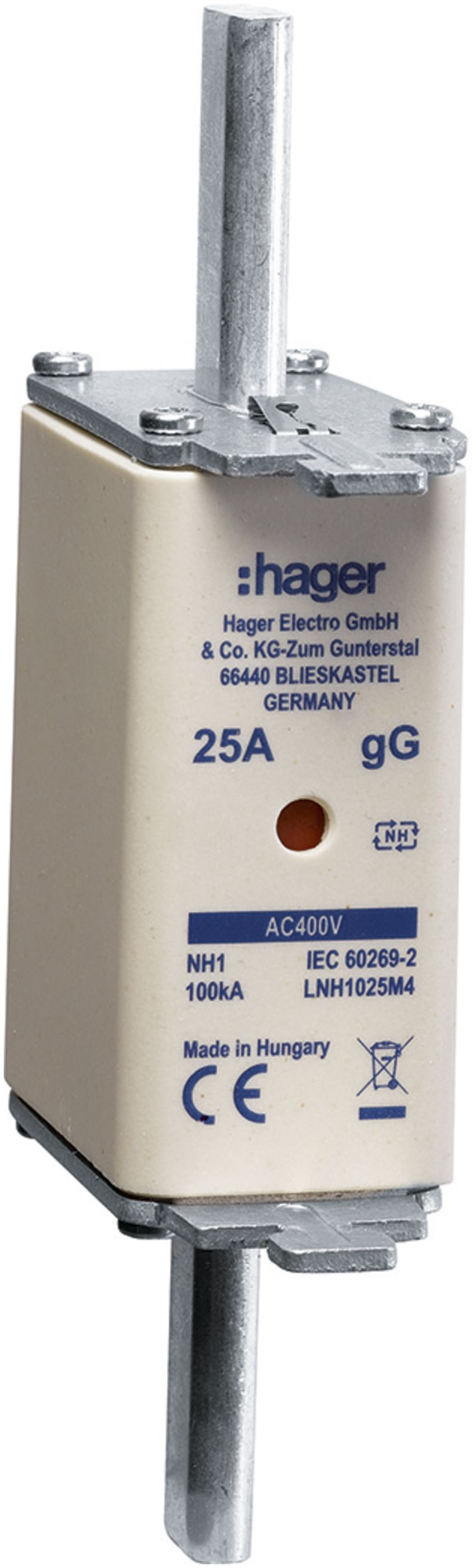 Fusible HPC Hager DIN1c 400VAC 25A gG/gL avertisseur double antirouille