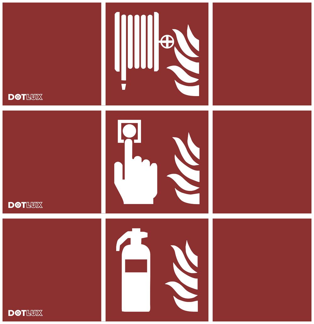 Set di pittogrammi esteso antincendio, 3 pezzi per luce emergenza a LED EXIT