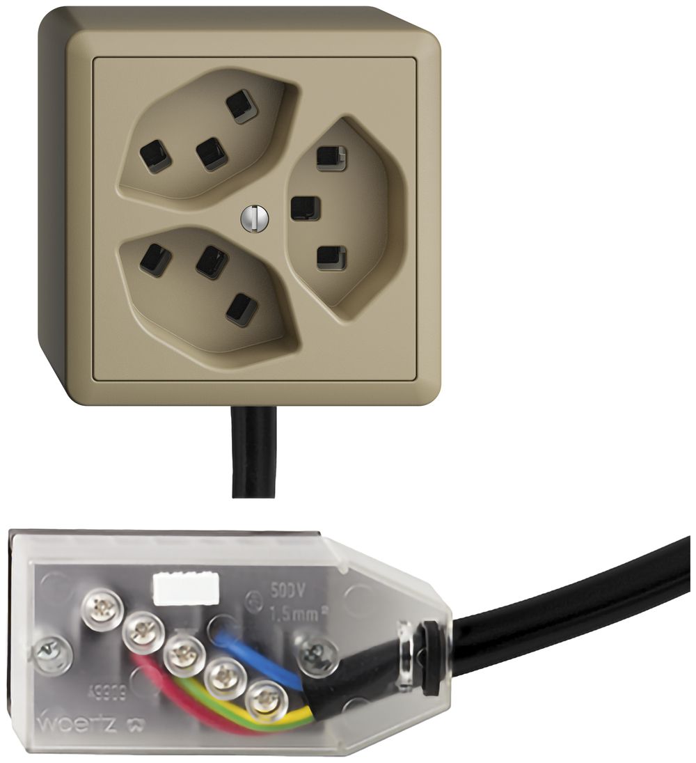 Prise AP 3×T23 16A sand L3 EDIZIOdue pour Technofil