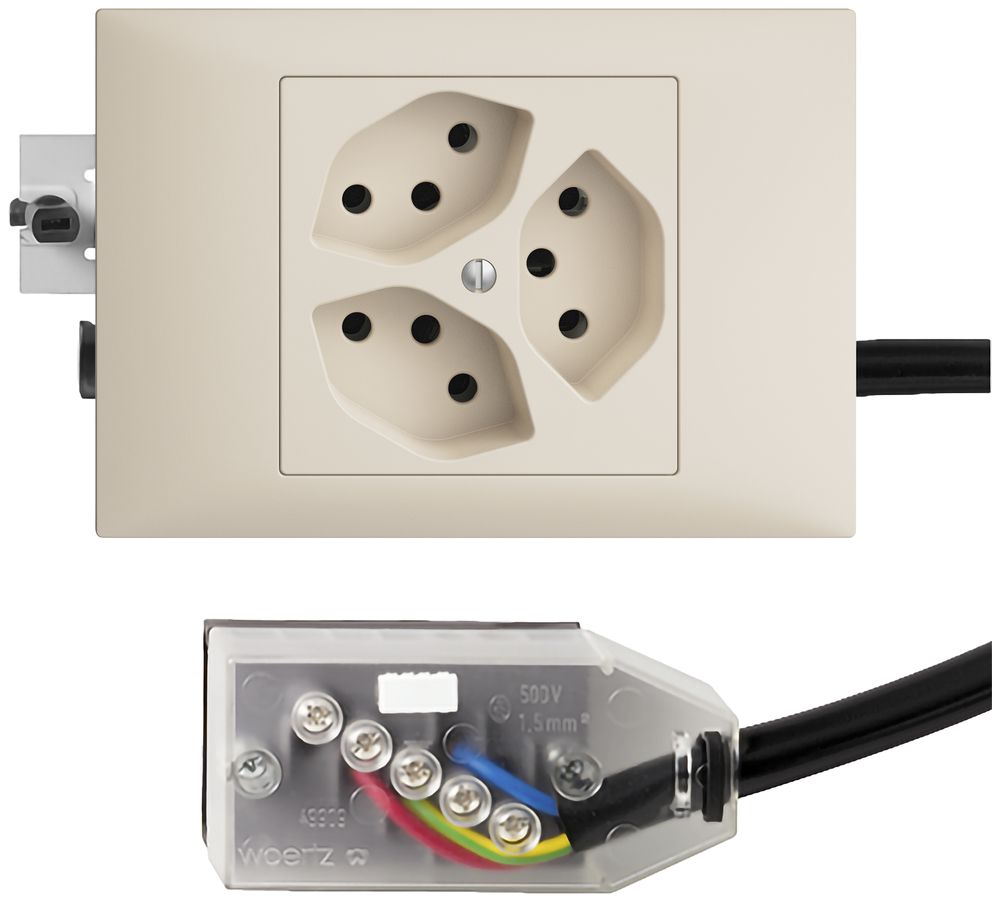 Prise INC EDIZIOdue 3×T13 L2 crema, 45…69mm pour câble Technofil