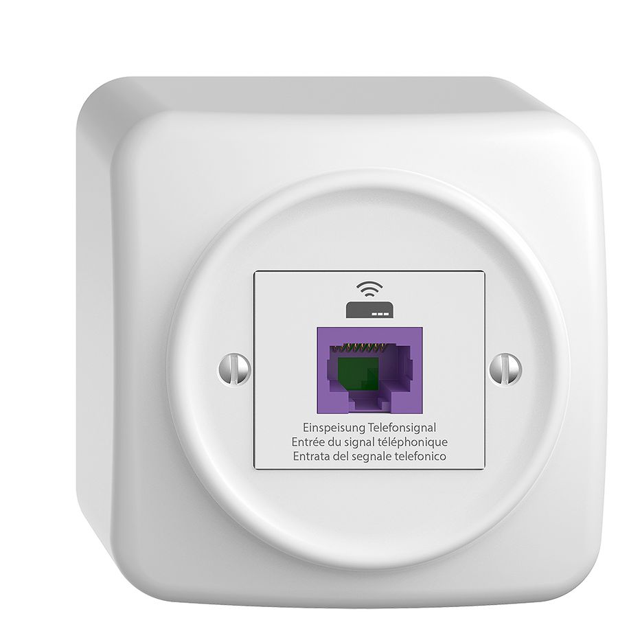 Prise de retour AP STANDARDdue 1×RJ45 p.Swisscom VoIP, 8 pôles, UTP, blanc