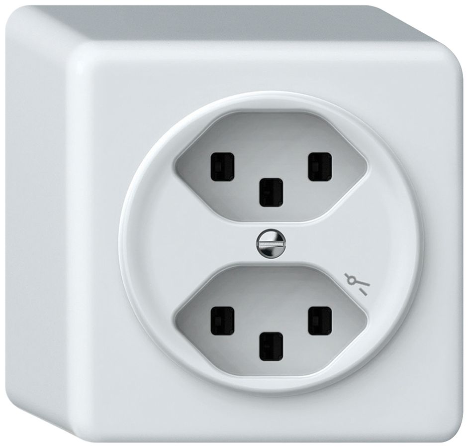 Prise AP origin 2×type 23 1×S 16A 230V 88×88×54mm blanc