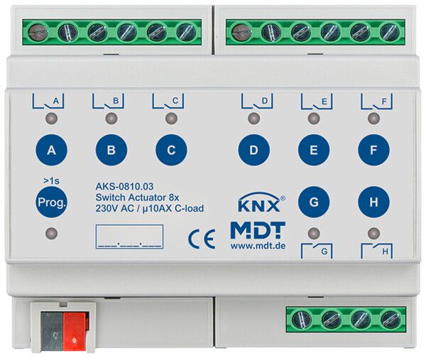 Attuatore-commutatore KNX AMD MDT AKS-0810.03 8-can 10A 230VAC 6UM