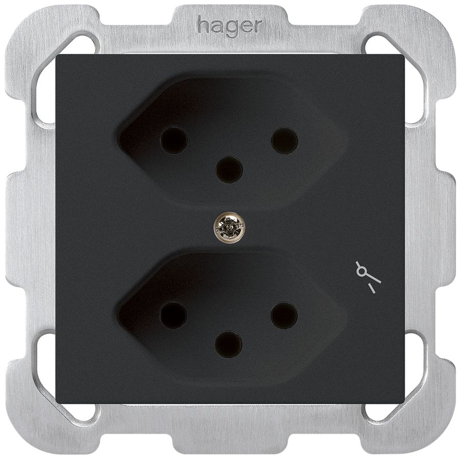 UP-Steckdose kallysto 2×T13/1 schwarz mit Befestigungsplatte