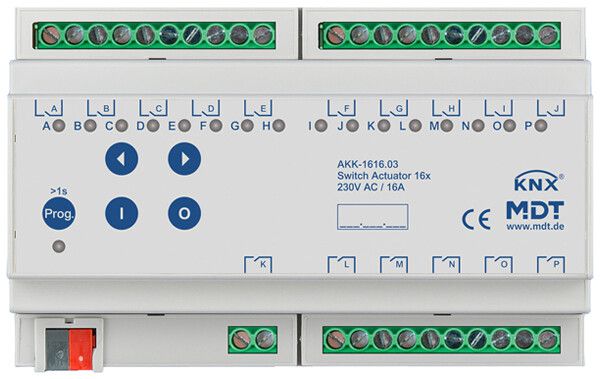 REG-Schaltaktor KNX MDT AKK-1616.03 16-Kan 16A 230VAC 8TE