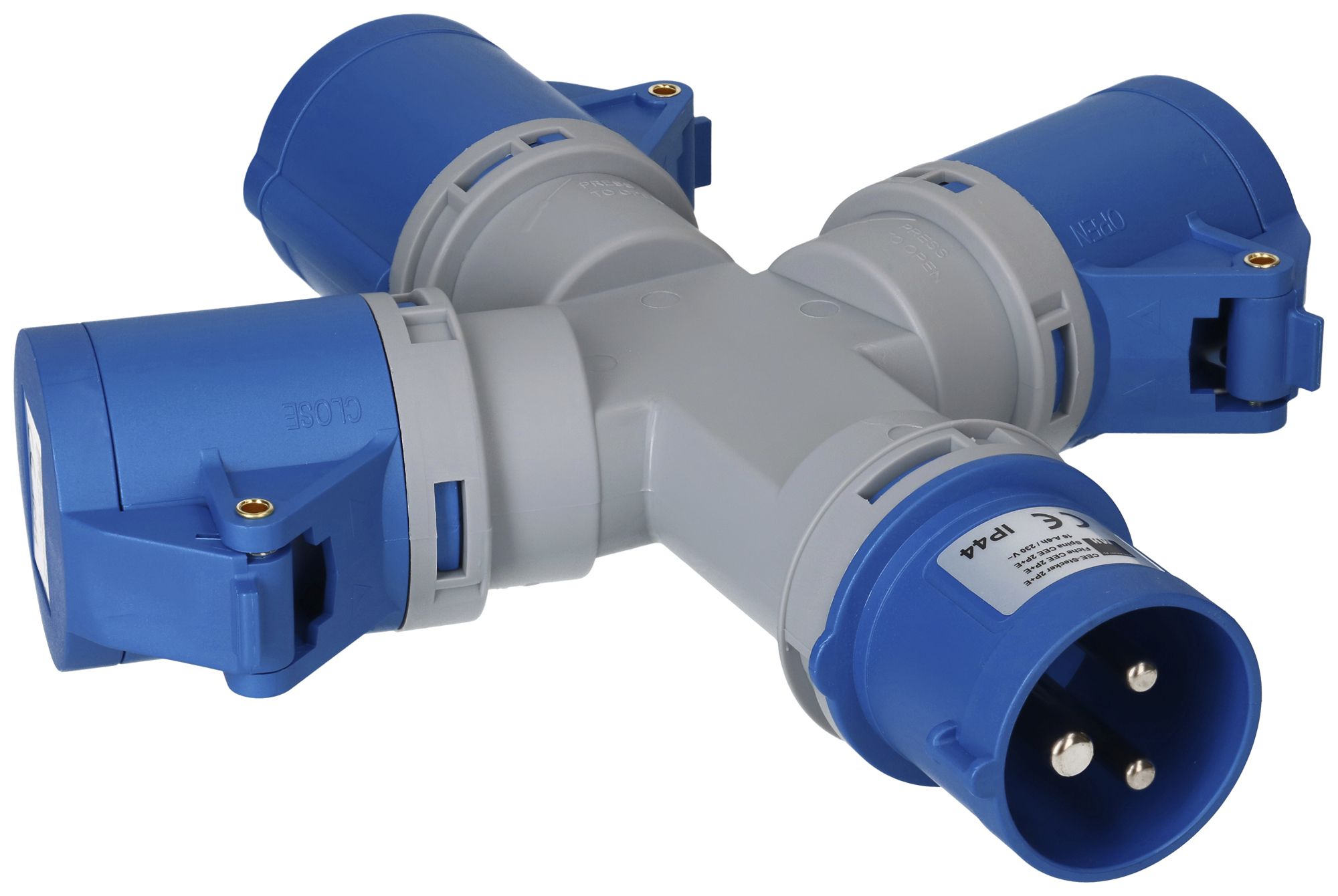 Distributeur en croix MH 1×fiche CEE16 A 3×prise CEE 16A bleu 230V IP44