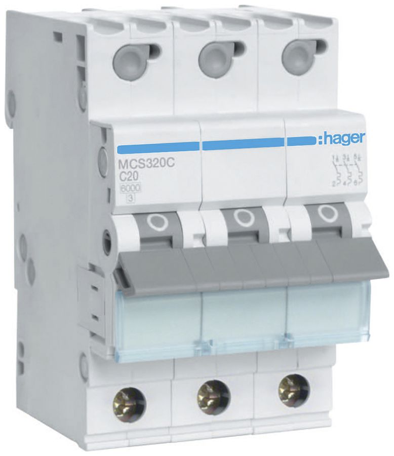 Leitungsschutzschalter Hager MCB quickconnect 3P 400V Typ C 20A Icn 6kA 3TE