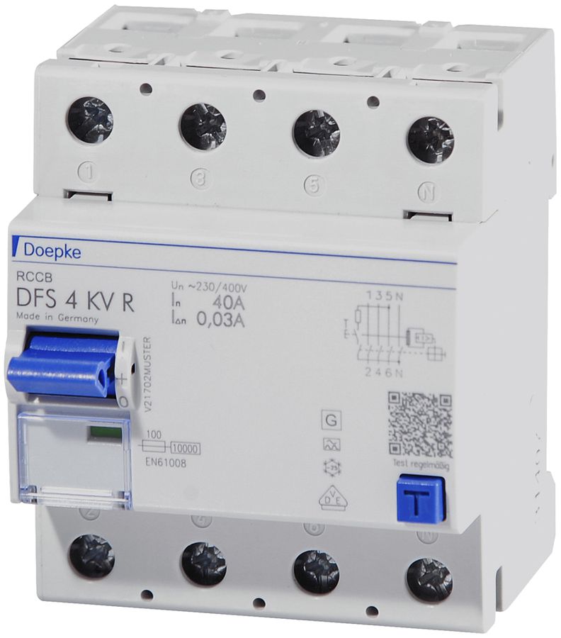 Interruttore differenziale Doepke 40A 30mA 4L tipo A, leggerm.ritardo, N destra