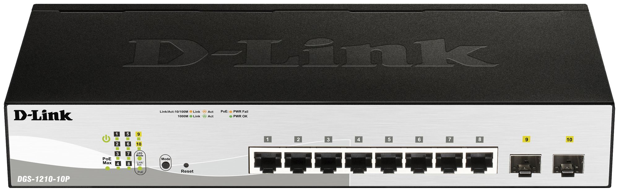 Switch D-Link DGS-1210-10P/E, 10-port smart managed Layer2/3 Gigabit PoE+