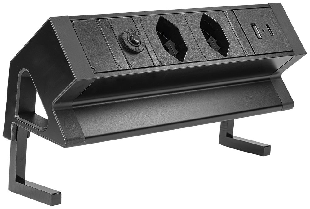 Prise multiple de table ALU DESK 2×T13/1×USB-A/1×USB-C, Td3×1.5mm² 1.5m, noir