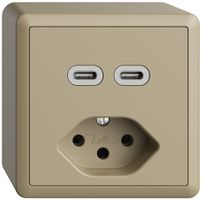 Prise AP USB 2×type C + type 13 Feller EDIZIOdue FX54 230V 3000mA sand