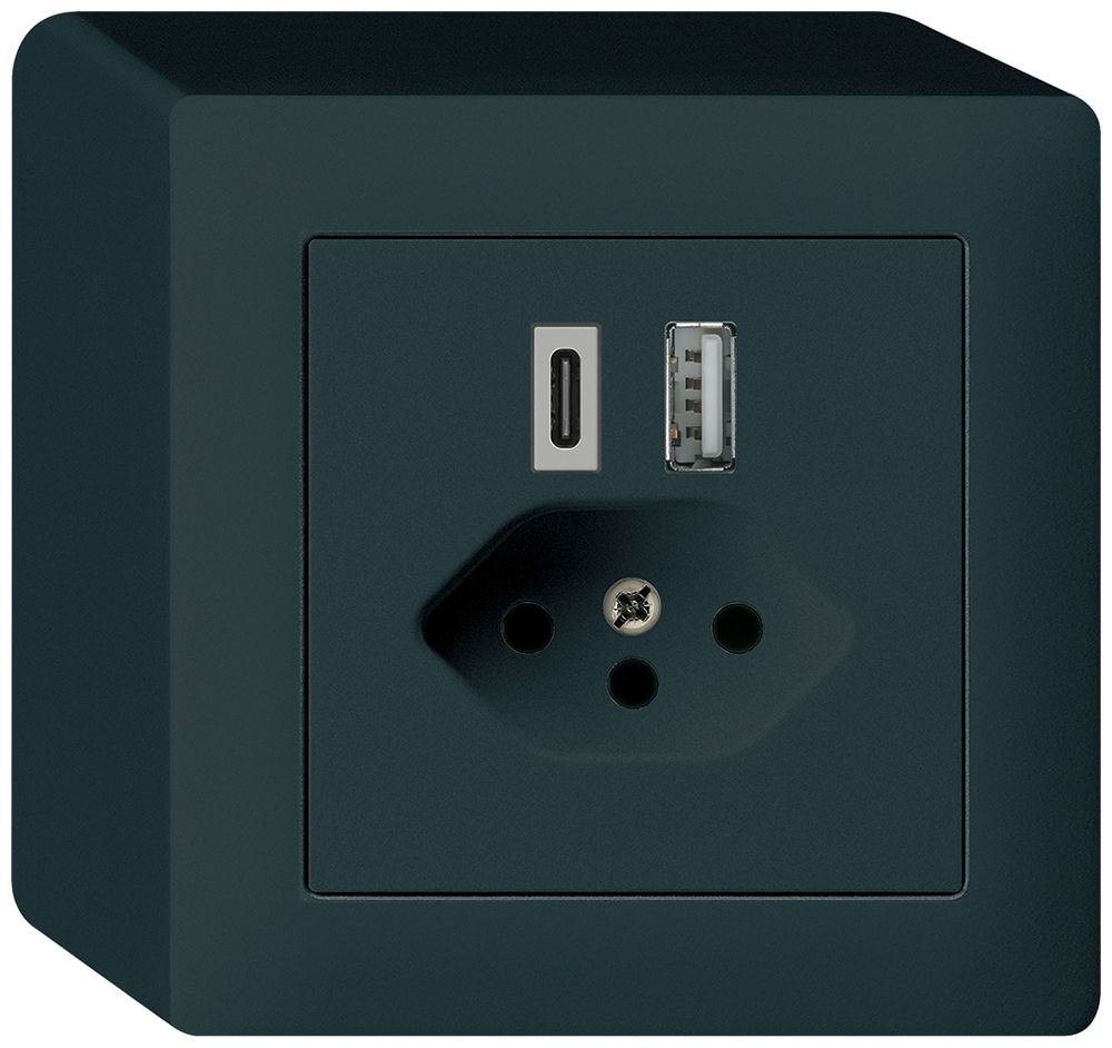 Prise de charge USB AP kallysto 18W PD 1×type A 1×type C T13 noir