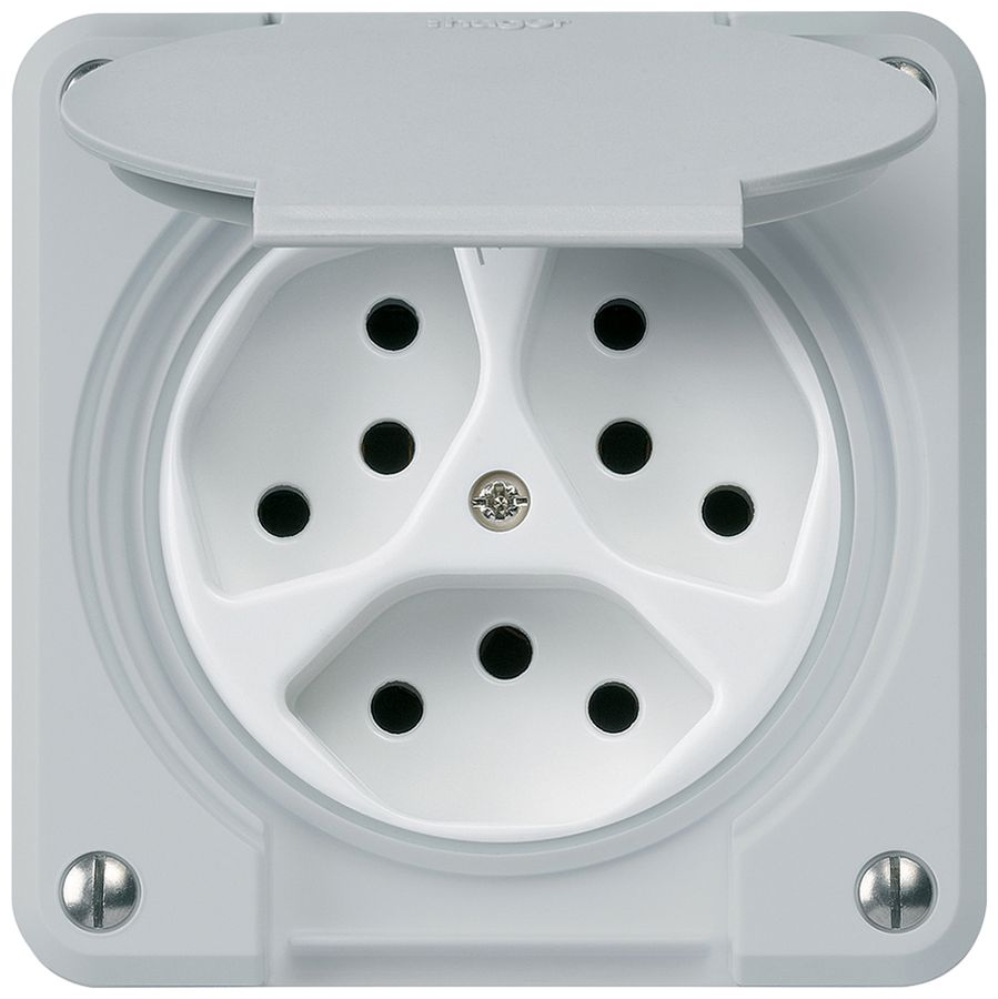 UP-Steckdose robusto 3×Typ 13/1 grau