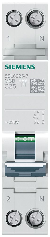 Leitungsschutzschalter Siemens SENTRON 5SL6 1LN 230V C 25A 6kA 1TE