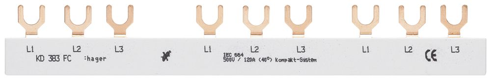 Kammschiene Hager 3P 3L Gabel 10mm² 63A 82.5×11mm weiss