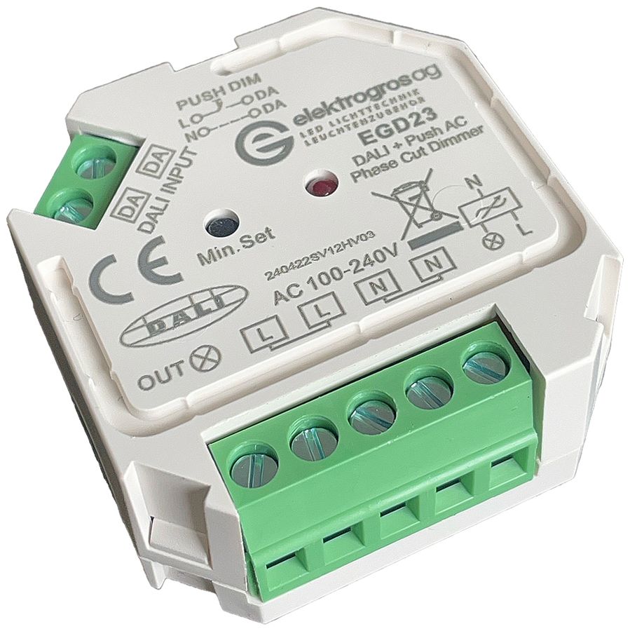 Regolatore DALI Elektrogros 100…240V contatto press.universale e LED retrofit bi