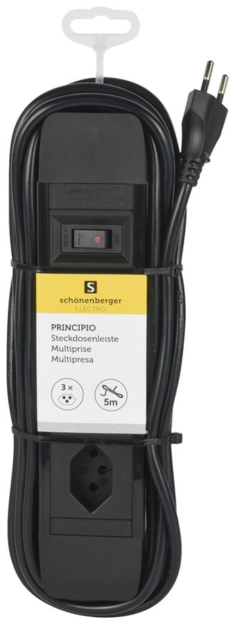 Steckdosenleiste PRINCIPIO 3×Typ 13 horizontal Kabel 5m Schalter schwarz